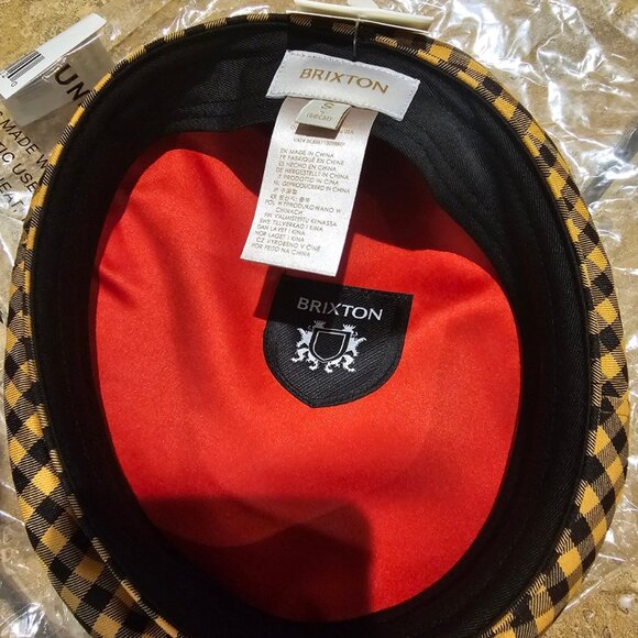 New! Brixton Fiddler Beret 10964 Lion Black Yellow Checker Size Small main image 5